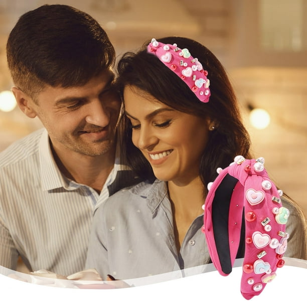 Decoración para el día de San Valentín Diademas para el día de San Valentín Accesorios para el cabello Corazón con perlas Diademas de nudo ancho Para fiesta del día de San Valentín Citas Fiesta de Tan