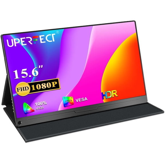 UPERFECT Portable Monitor, 2023 [New Version] 15.6" IPS HDR 1920X1080 FHD Eye Care Screen USB C Gaming Monitor, Dual Speaker Computer Display HDMI Type-C VESA for Laptop PC Mac Phone w/Smart Case