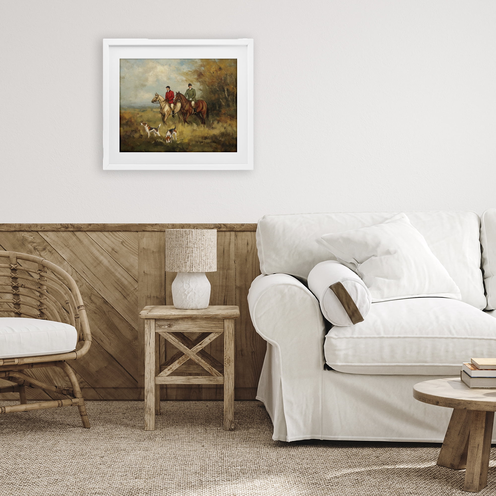 Stupell Industries Autumn Riders with Hounds White Framed Print Under Glass, design by Ziwei Li