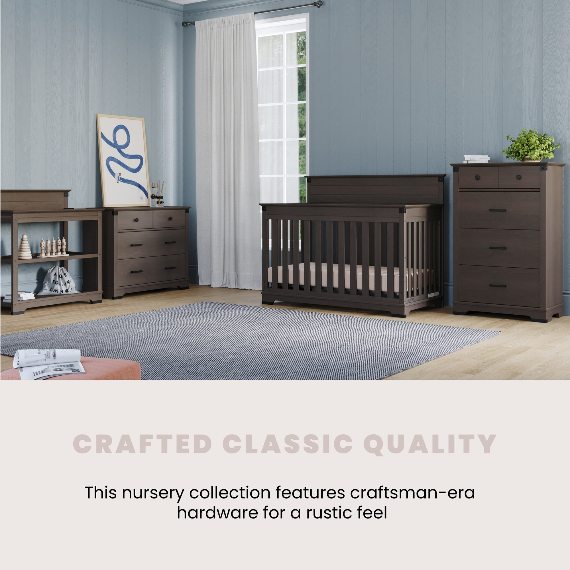 Child Craft Redmond 4-in-1 Convertible Crib, Rustic Iron Accents, 2 Mattress Heights, Dapper Gray