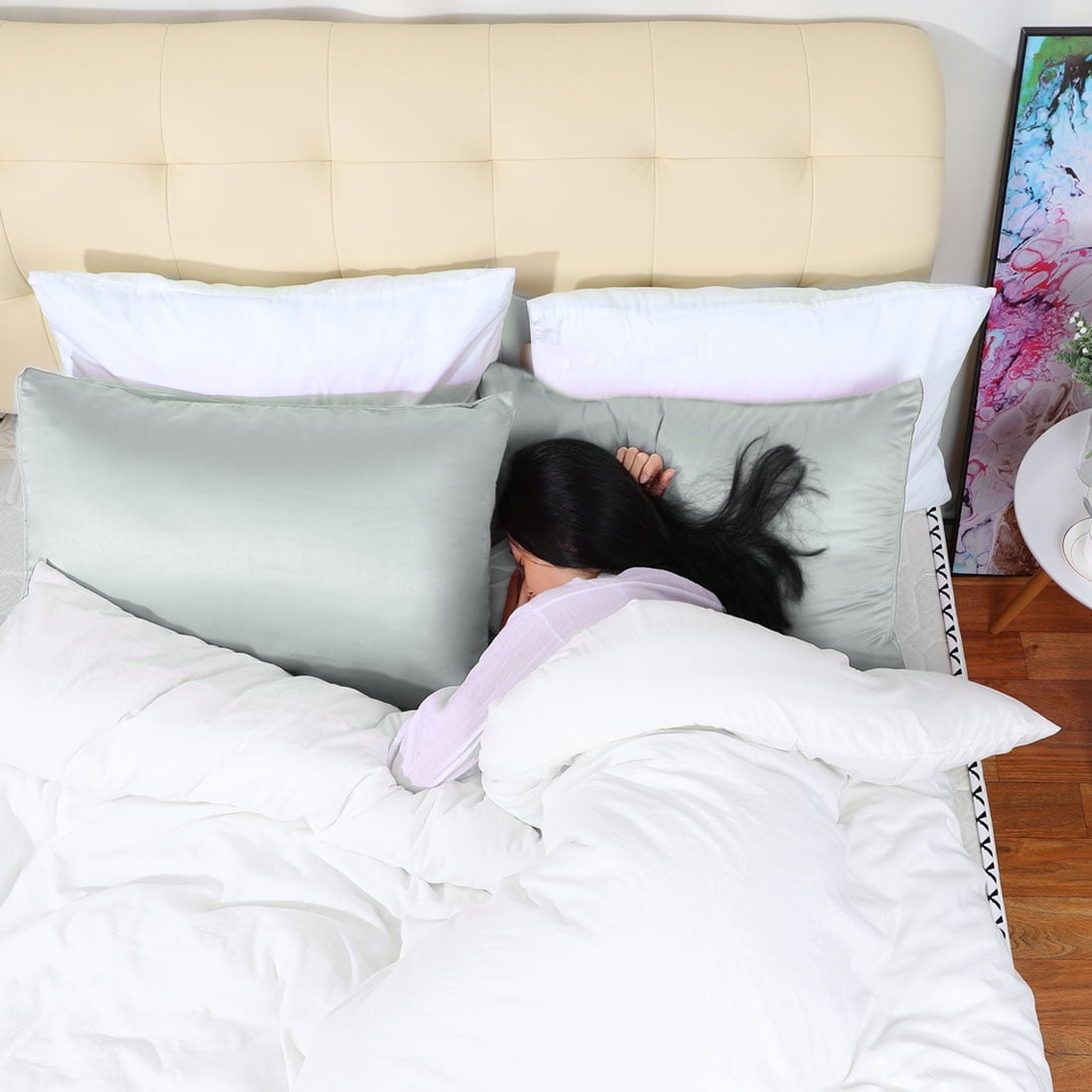 Unique Bargains Silky Satin Pillow Cases Covers Set of 2 Light Gray Standard