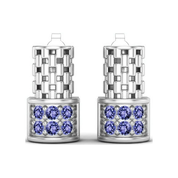 Boucles d'Oreilles Clous de Mariage en Argent Sterling 925 Élégance Ronde Tanzanite pour Femmes