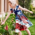 thumbnail image 6 of Girls 4th of July Patriotic Dress Red White Blue Stars Print Ruffled Cap Sleeve Tiered Hem Sundress for Kids Age 6-12 Multicolor,Size 7-8 T, 6 of 8
