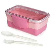Paris Hilton 5-Piece Stackable Bento Lunch Box, Pink - Includes Two 15oz Food Trays, Lid, Fork, and Spoon - Perfect for Meal Prep and On-the-Go Lunches
