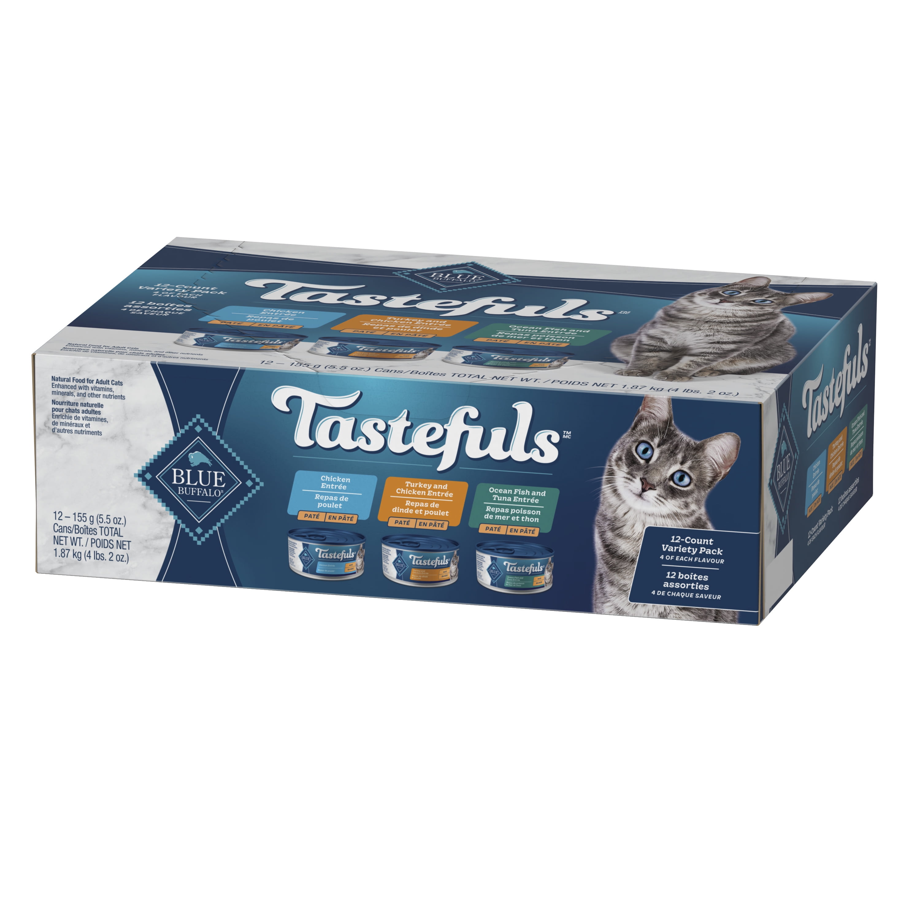 Ensemble Variété de Nourriture Humide pour Chat Blue Buffalo Tastefuls (Saveurs Poulet, Dinde et Fruits de Mer) 12x156g
