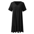 thumbnail image 6 of VNKIDY Comfortable Women Dresses Casual Dresses Fashion Solid Color Button V-Neck Short Sleeve Shirt Dress Summer Autumn, 6 of 7