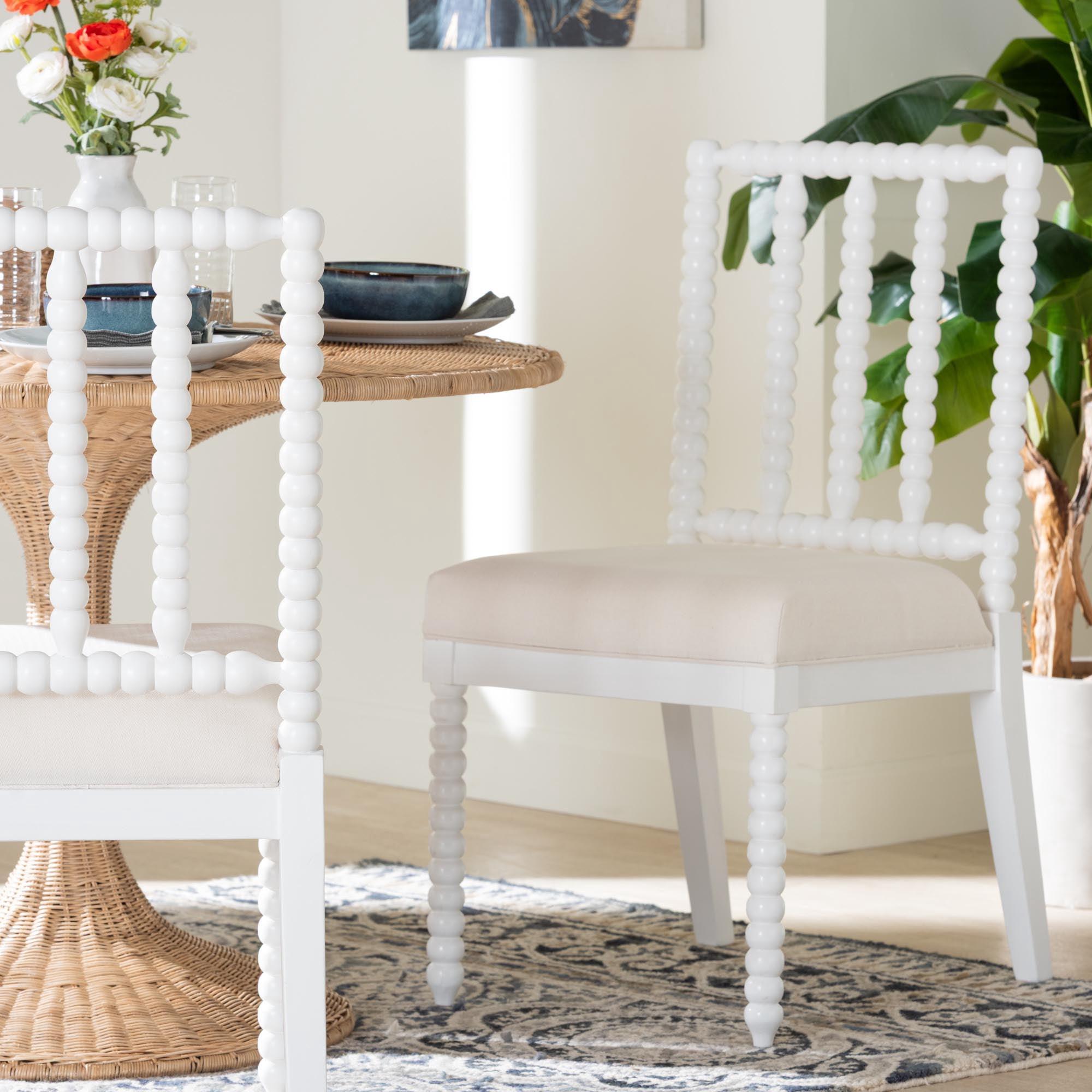 bali & pari Deya Traditional Dining Chair, Dining Height, White