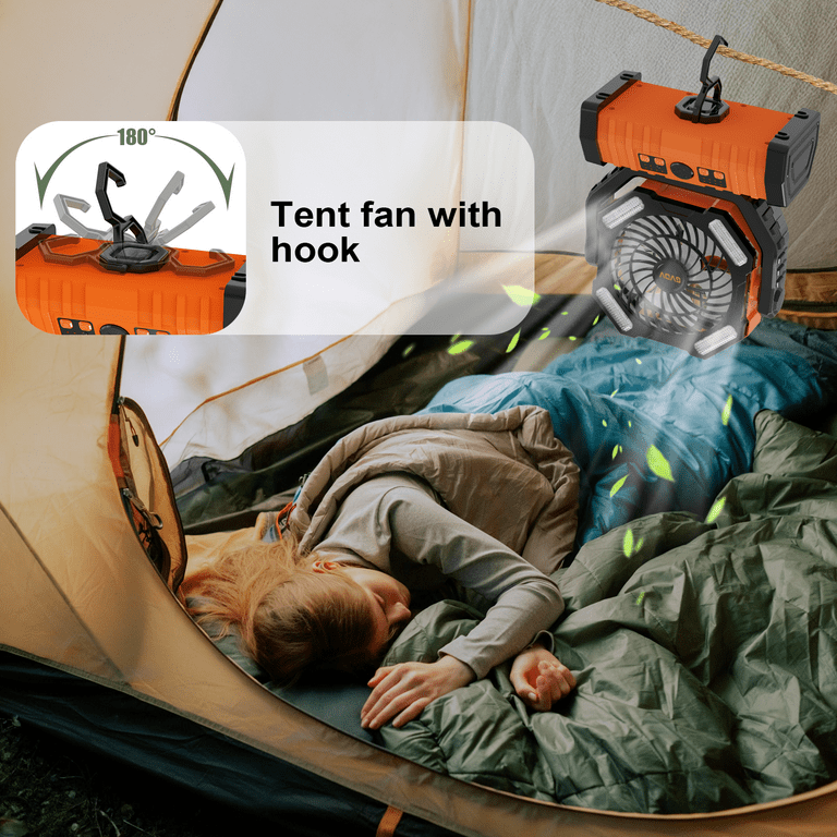 GVDV Camping Fan, 30000mAh Battery Operated Outdoor Fan, LED Light