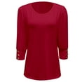 thumbnail image 5 of MIXUE Boho Tops For Women Summer Autumn Solid Color Round Neck Long Sleeve Loose Fit Casual T Shirts Daily-Wear,Red,XXL, 5 of 5