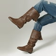 thumbnail image 2 of Slouchy Mid Calf Work Boots for Women Vintage Casual Leather No Heel Knee High Riding Boots Winter Fall Shoes, 2 of 6