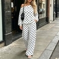 thumbnail image 2 of hoksml Women's Polka Dot Two Piece Outfit Off Shoulder Top Wide Leg Pants Casual Lounge Set Comfort, 2 of 7