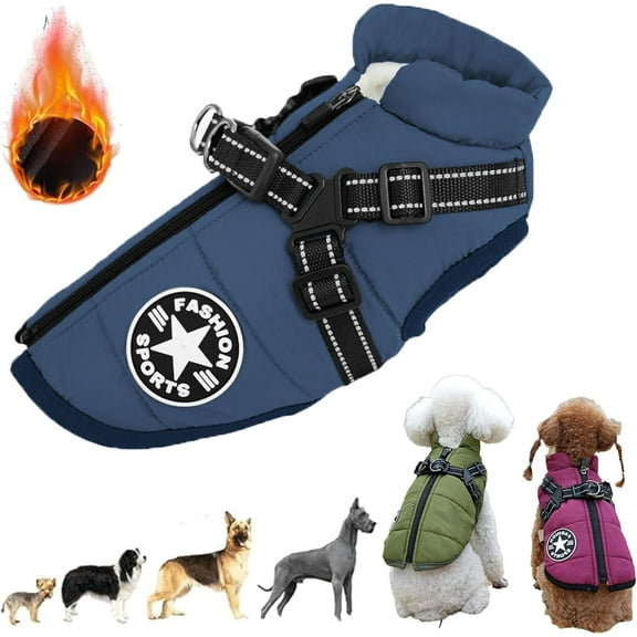 LOUQIBINE Furry King 3-in-1 Dog Winter Coat with Harness, Waterproof Windproof Warm Fleece Lined Jacket for Small Medium Large Dogs