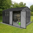 thumbnail image 2 of 10 x 8 ft. Outdoor Garden Sheds, Metal Storage Tool Shed with Window, Lockable Doors, Outside Storage Shed for Storing Bicycles, Lawnmowers, Barbeques and Garden Tools, Dark Gray, 2 of 7