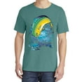 thumbnail image 2 of Wild Bobby, Mahi-Mahi Fish Catching Small, Fish, Garment-Dyed Washed Look Short Sleeve Tees, Emerald, Medium, 2 of 3