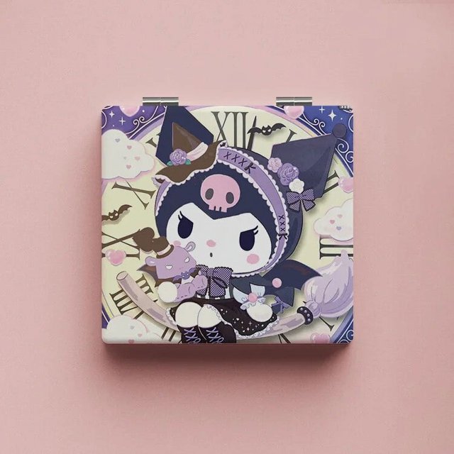Espejo pequeño Kawaii Sanrio anime hello kitty, espejo de maquillaje plegable para estudiantes, patrón de doble cara
