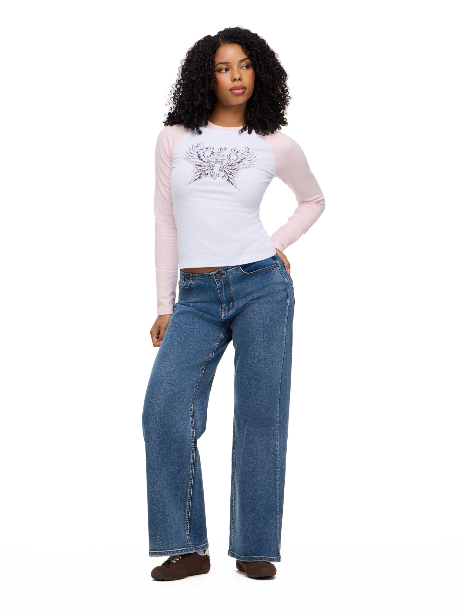 Forever 21 Women's Raglan 3/4 Sleeve Graphic Baseball Tee, Cotton Stretch Casual Everyday T-Shirt Top, Pink, XXS-XXL
