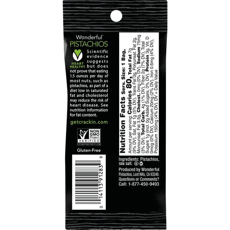 Wonderful Pistachios, Roasted and Salted, 1 oz Pack, 12/Box
