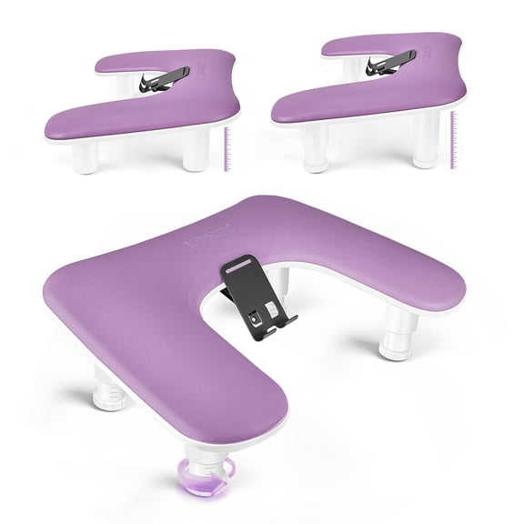 JODSONE Purple U-Shaped Manicure Arm Rest, Height Adjustable, Detachable Hand Pillow with 360° Rotatable Phone Holder, Salon Nail Tool