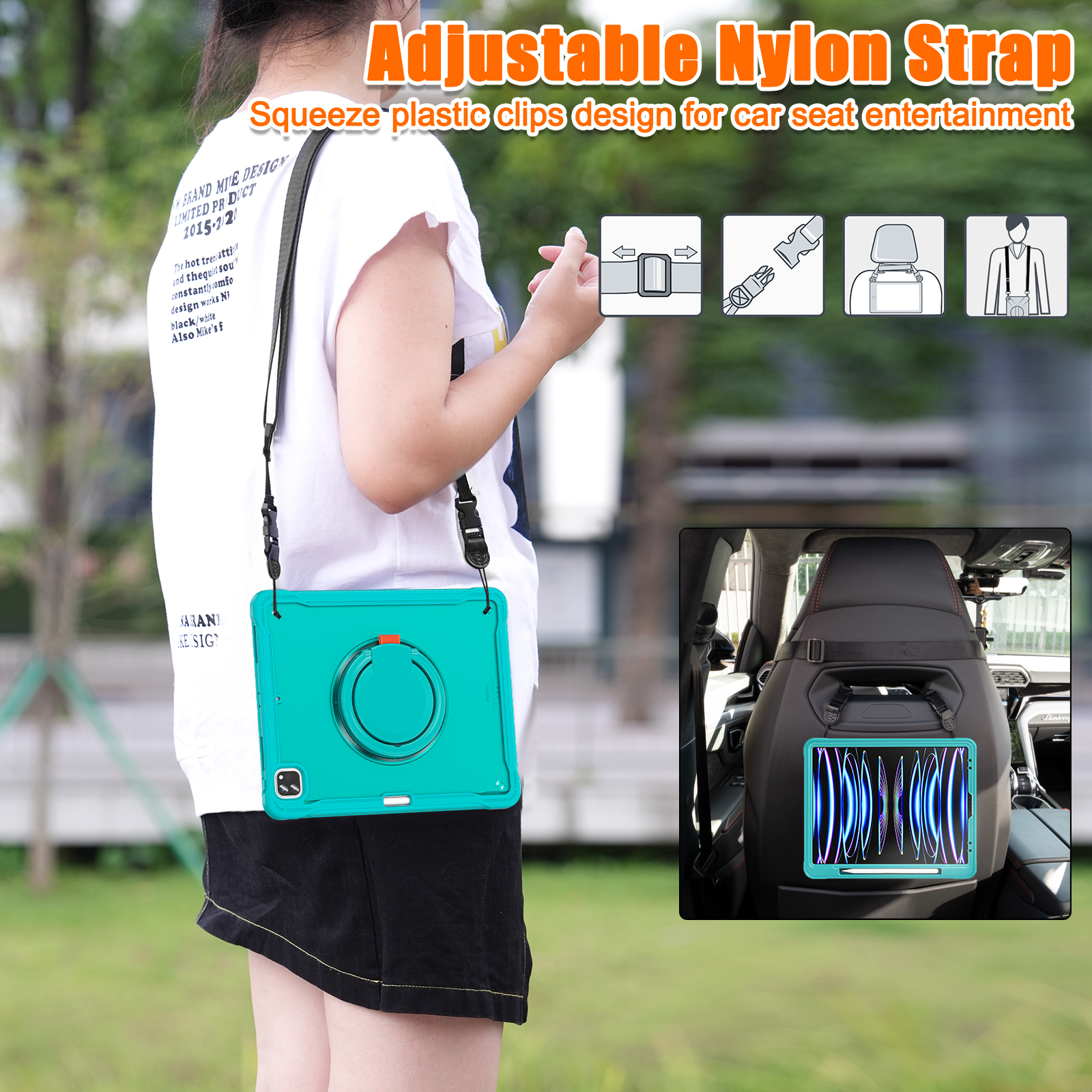 Allytecgroup Rugged Case for Apple iPad Air 13" M3 M2 2025 2024, with Pencil Holder Shoulder Strap Heavy Duty Shockproof Lightweight Rotating Multi Angle Kickstand Case Cover for iPad Air 13,Blue