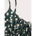 thumbnail image 4 of Dark Green Floral Print Fit & Flare Mini Dress With Spaghetti Straps And Ruched Bodice, 4 of 5