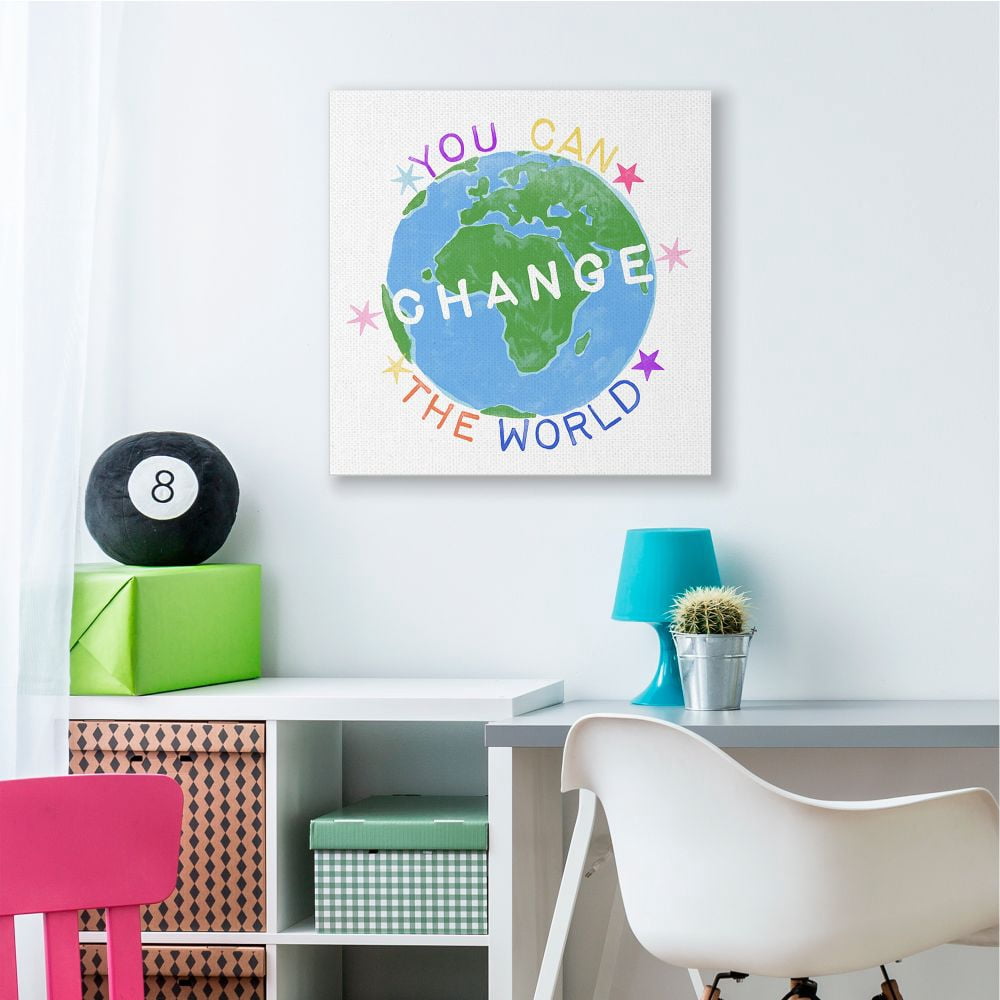 Stupell Industries Inspirational Change the World Quote Earth Kids Words Canvas Wall Art Design by June Erica Vess, 36" x 36"