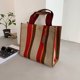 thumbnail image 4 of Bolso de hombro Bolso femenino simple de gran capacidad con asa superior informal a rayas (L) Rojo, 4 of 9