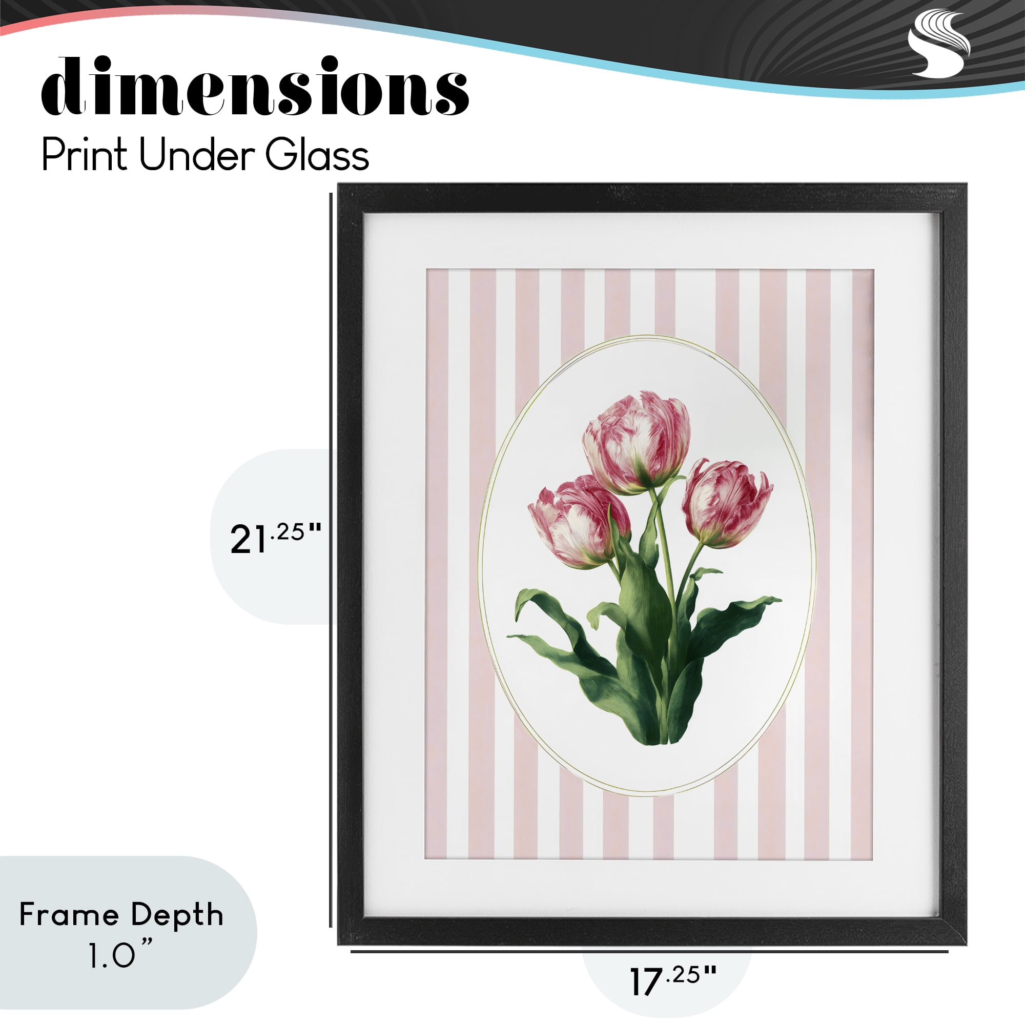 Stupell Industries Spring Tulips on Stripes Black Framed Print Under Glass, design by Ink Drop Loft