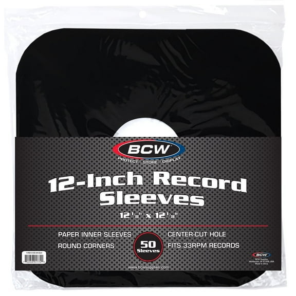 1X BCW 12 Inch Record Paper Inner Sleeves - Round Corners - With Hole - Black (Pack of 50)