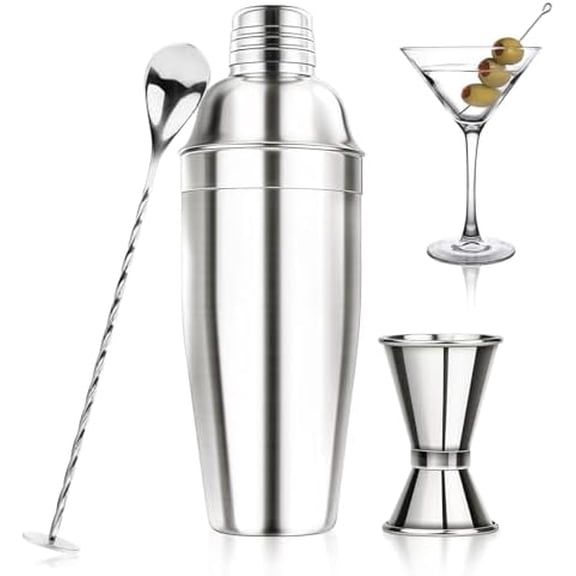 24OZ Cocktail Shaker Set - Cocktail Bar Martini Drink Shaker Set with Strainer, Stainless Steel Bartender Kit Drink Mixer with Jigger, Mixing Spoon, Bar Accessories for Beginners