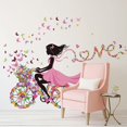 thumbnail image 3 of Pegatinas de pared extraíbles con diseño romántico de rosas, flores, mariposas, hadas, niñas, en bicicleta, para dormitorio infantil, guardería, bricolaje, decorativas, para pared, 3 of 5