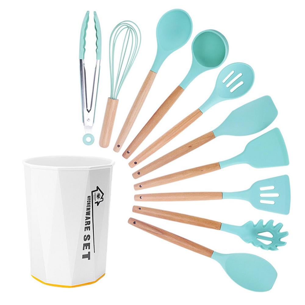 11 Pcs Silicone Cooking Utensils Kitchen Utensil Set - 446f Heat  Resistant,turner Wooden Handle Kitchen Gadgets With Holder For Nonstick  Cookware(11p