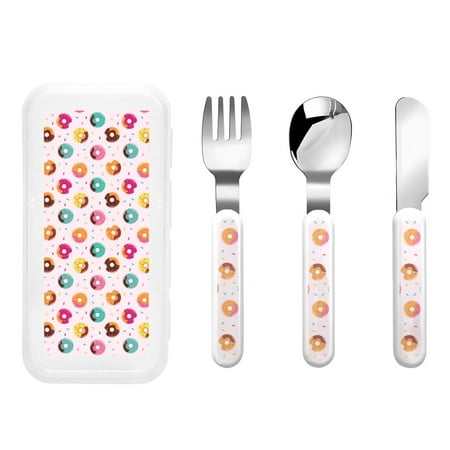 

Cauagu Colorful Donuts Print 3-Pieces Toddler Cutlery Set Kids Silverware Set with Spoons Forks & Knife Stainless Steel Utensils for Kids Dishwasher Safe
