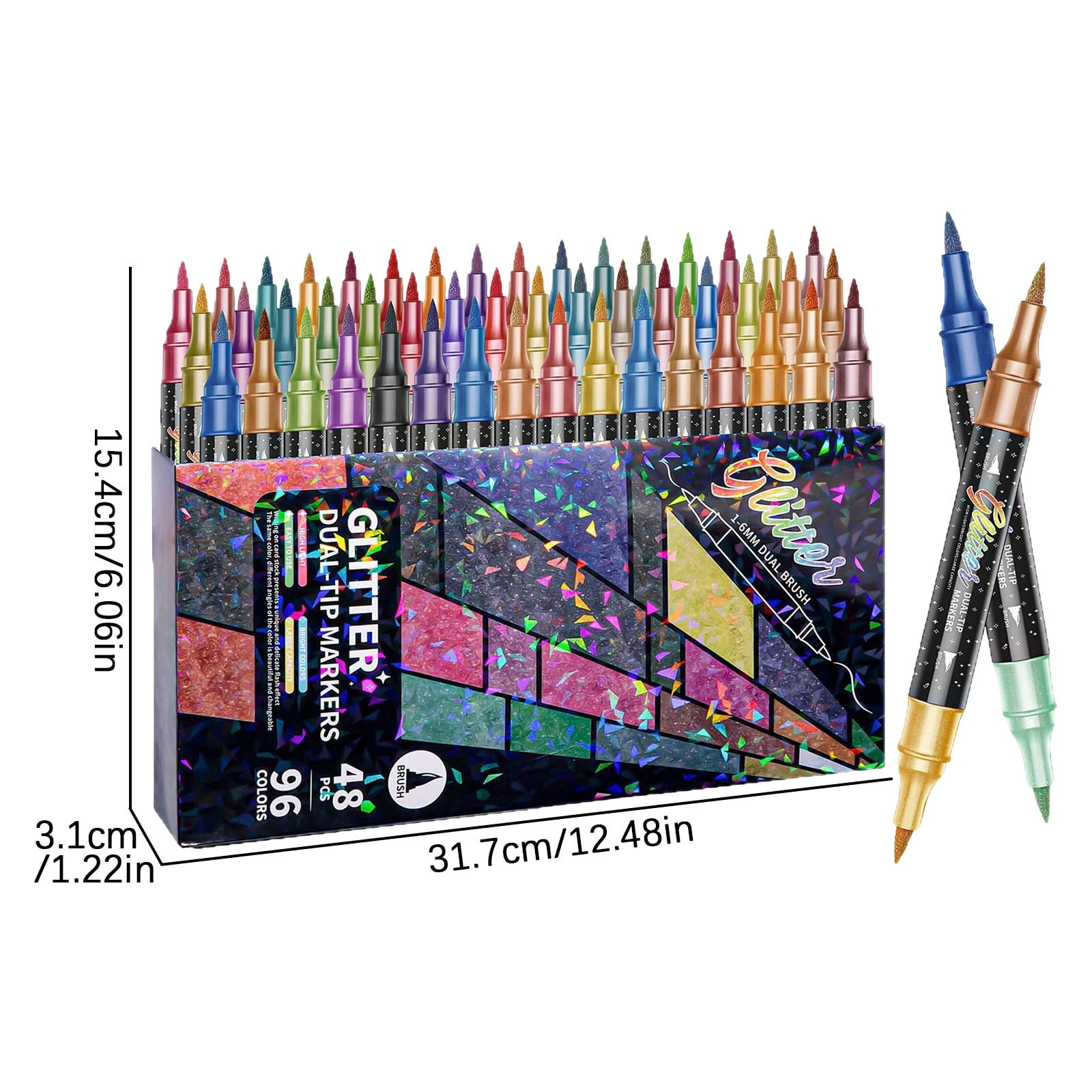 96 Colors Glitter Effect Brush Markers Pens, Glitter Markers Pens Dual Tip, Glitter Brush Markers Glitter Paint Pens, for Cards DIY Crafts