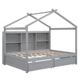 thumbnail image 3 of Full Size Wood House Daybed Bed with Storage Shelves and 2 Drawers, Wood Slats Support, Platform Bed, No Box Spring Needed, Easy Assembly(Gray, Full), 3 of 10