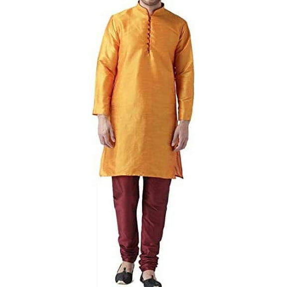 Royal Kurta Mens Orange Silk Blend Kurta Pyjama (36)