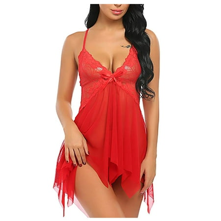 

RPVATI Women s Sexy V Neck Babydoll Mesh Floral Chemise See Through Bodysuit