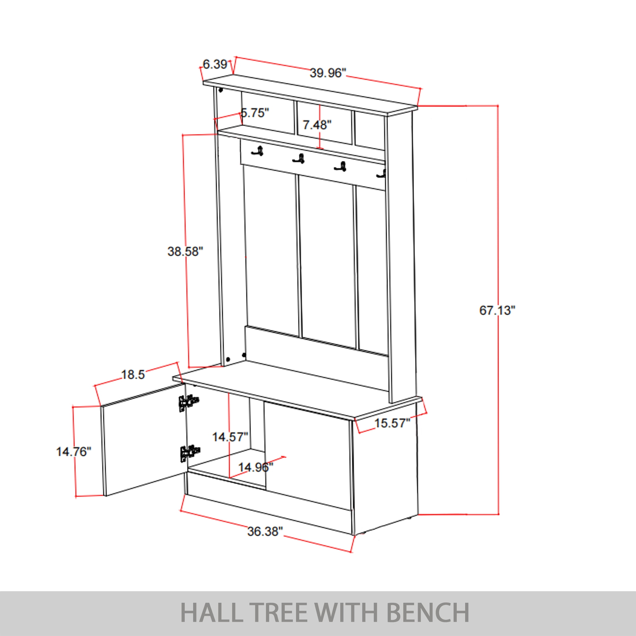 CASTLE PLACE Classic Multipurpose Hall Tree with Bench, Light Grey