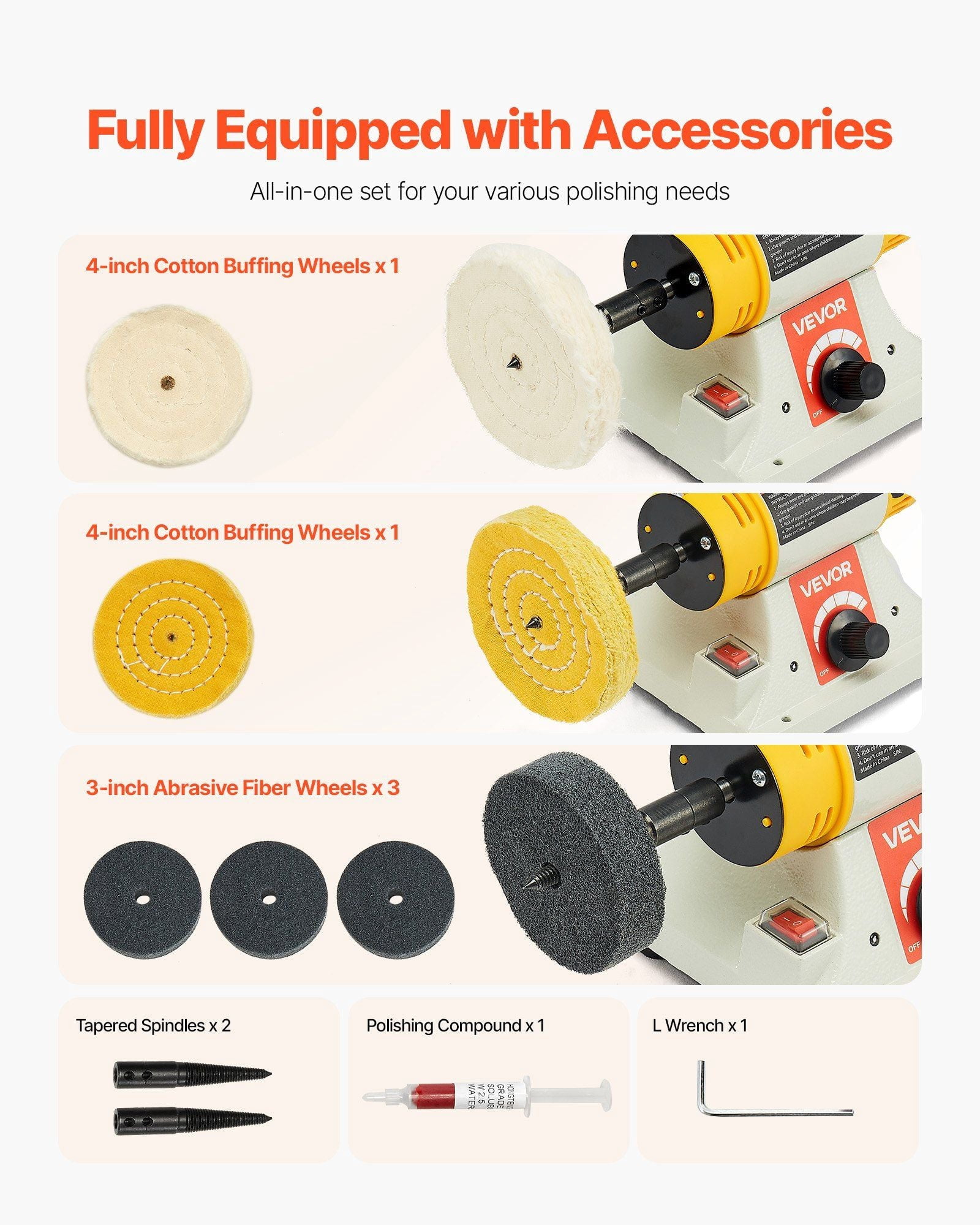 1/2HP Bench Buffer Polisher 0 to 8000RPM with 3-inch & 4-inch Wheels