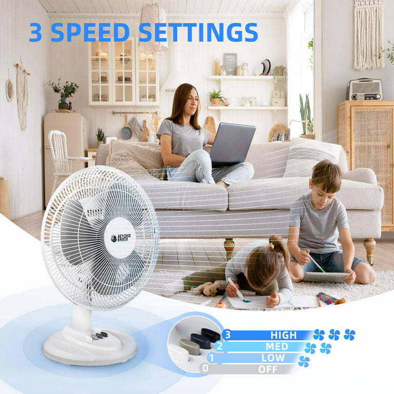 BEYOND BREEZE Oscillating Table Fan 12-Inch, Quiet 3-Speed Portable Small  Desk Fan with Adjustable Tilt and Safety Grille, Ideal for Bedroom, Office,  Home 