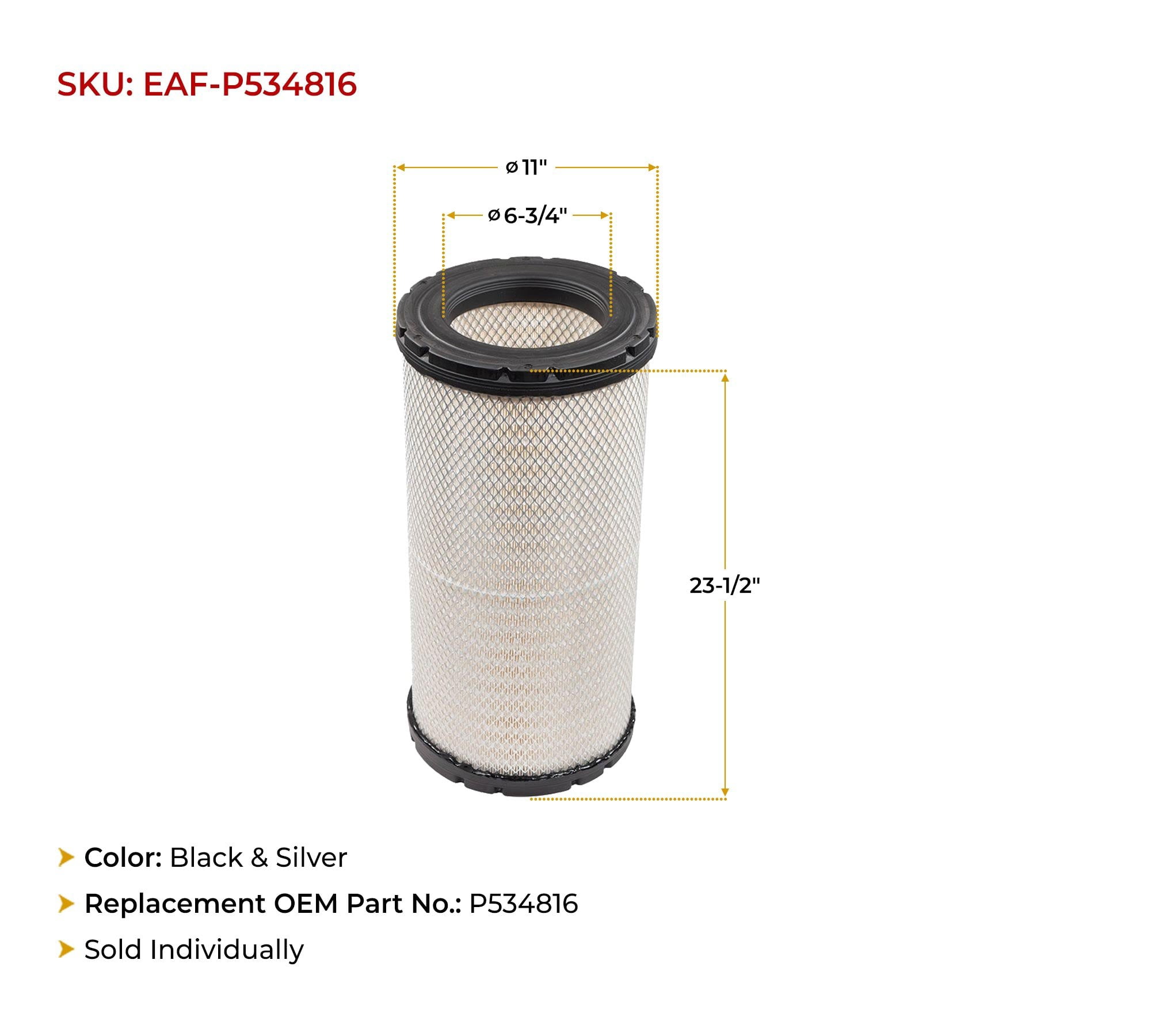 P534816 Replacement Engine Air Filter for Kenworth C500, T800, W900, Peterbilt 357, 378, 379, Freightliner Classic XL, FLD, FLD120, Western Star 4964FXT