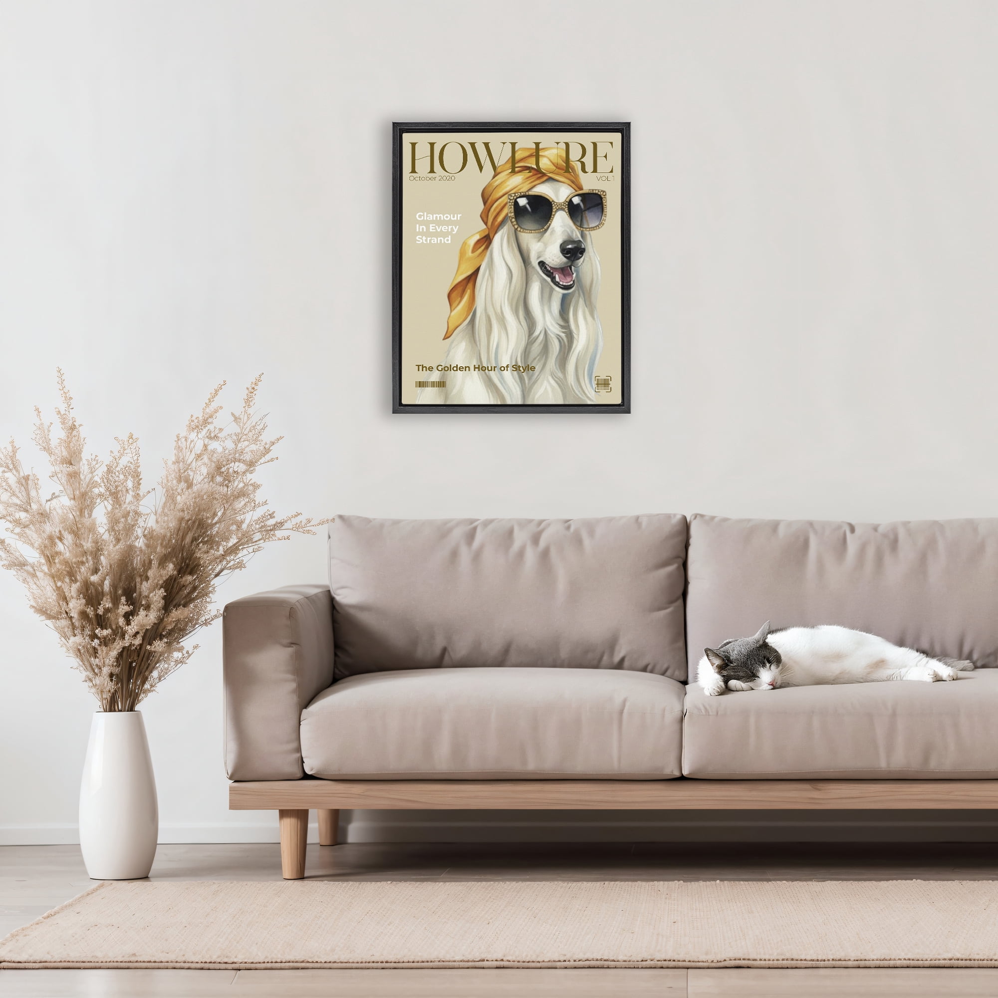 Stupell Industries Howlure Dog Fashion Magazine Black Framed Floater Canvas Wall Art, design by A Barefoot Stylist