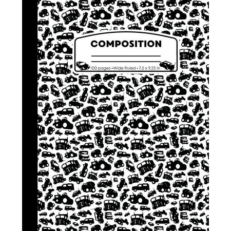 Composition: Cars and Trucks White and Black Marble Composition Notebook. Ninjas Wide Ruled Book 7.5 x 9.25 in, 100 pages, journal for boys or girls, kids, elementary school students and teachers