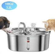 WEPSEN 3.2L/108oz Stainless Steel Cat Water Fountain: Large Capacity Automatic Pet Fountain with Filtration System, Silent Pump, Double Water Flow Design-Stainless Steel Water Dispenser for Dogs