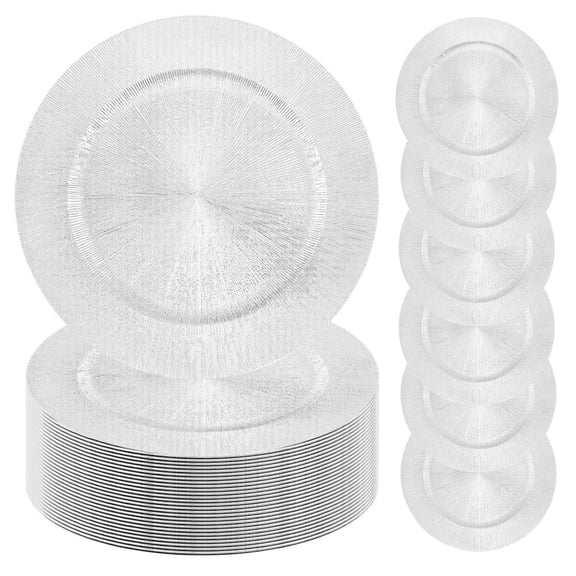 PWTOOL 100-Pack Silver Charger Plates, 13" Round Plastic Trays for Weddings, Baby Showers, Catering, Fluted Edge Design Table Decor