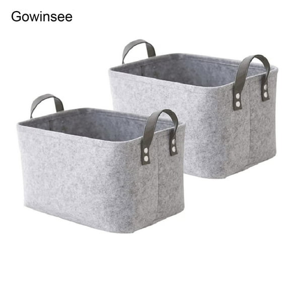 Gowinsee 2-Pack Gray Felt Storage Baskets - Foldable Organizer with Handles for Snacks & Sundries