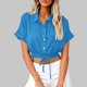 thumbnail image 2 of Vestidos Casuales Para Mujer, Blusas De Mujer De Moda Blusa corta de lino con solapa y botones sueltos para mujer, ropa de trabajo de verano, 2 of 6