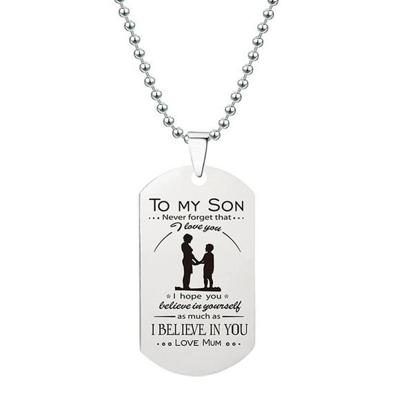 TIHLMK Necklaces for Teen Stainless Steel Tag Necklace Family Friend Gift Unisex,Always Remember You Are Braver Than You Father Mom To Son Daughter-Chain Pendant