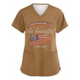 thumbnail image 4 of KDDYLITQ 250 Year Anniversary Shirts for Women July 4th Red White Blue V Neck Blouses Liberty Usa Star Stripes Causal Tees 250 Years Birthday Basic Short Sleeve Scrubs T-Shirts Light Brown 4XL, 4 of 5