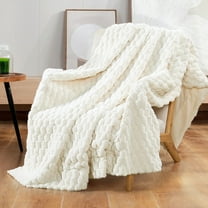 Home Soft Things Textured Faux Fur Throw Blanket Luxury Soft Cozy Plush Fluffy Fuzzy Reversible Thick Warm Throw Blanket, 50x60 inches, Jacquard Hexago