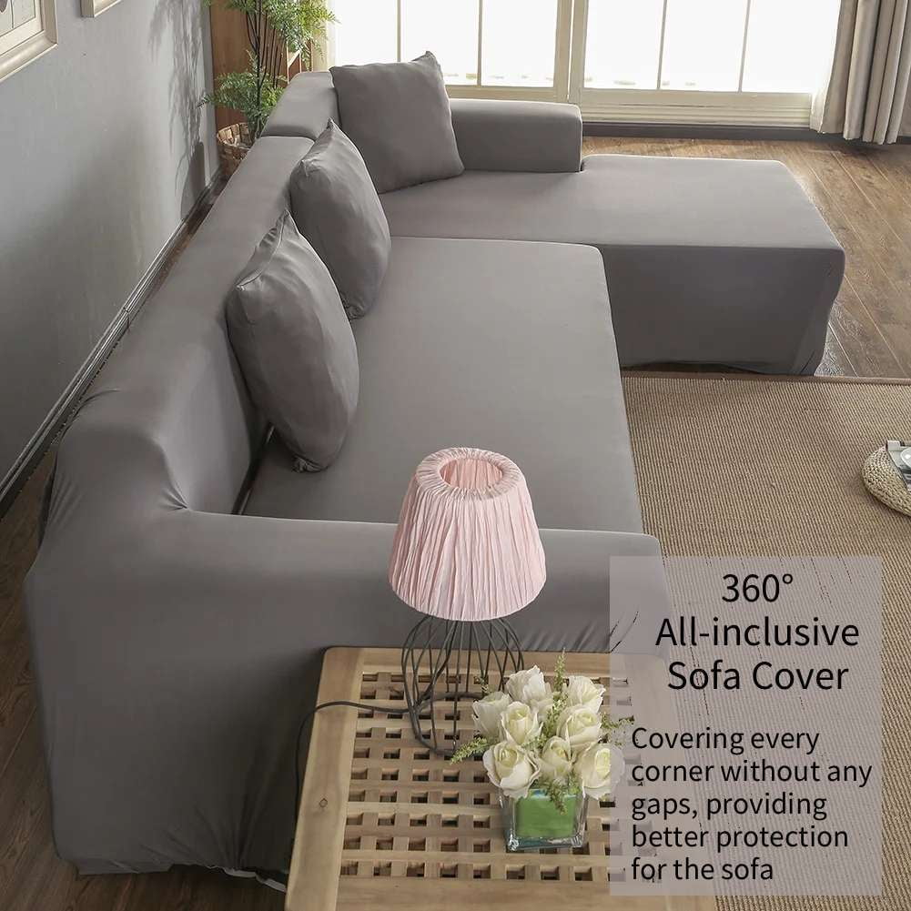 Sofa Covers for L Shape, Polyester Fabric Stretch Slipcovers 3 + 2 seat for Sectional sofa L-shape Couch Grey